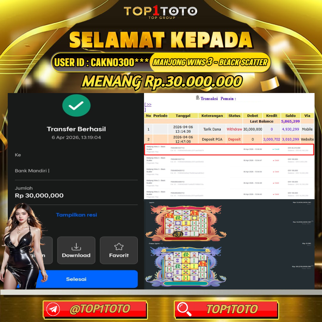 TOP1TOTO JACKPOT SL0T MAHJONG WINS 3 - BLACK SCATTER Rp.30.000.000 - LUNAS USER ID : CAKNO300***