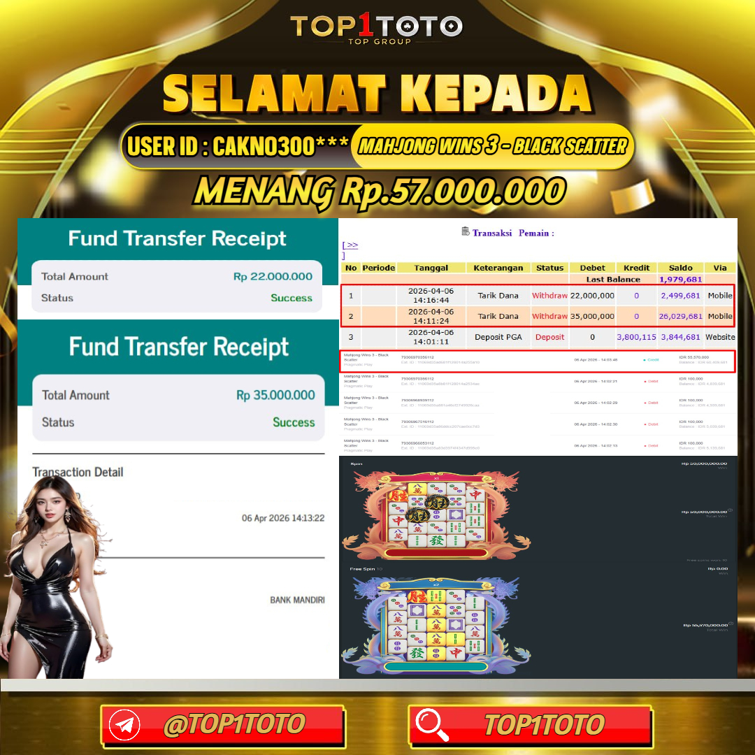 TOP1TOTO JACKPOT SLOT MAHJONG WINS 3 - BLACK SCATTER Rp.57.000.000 - LUNAS USER ID : CAKNO300***