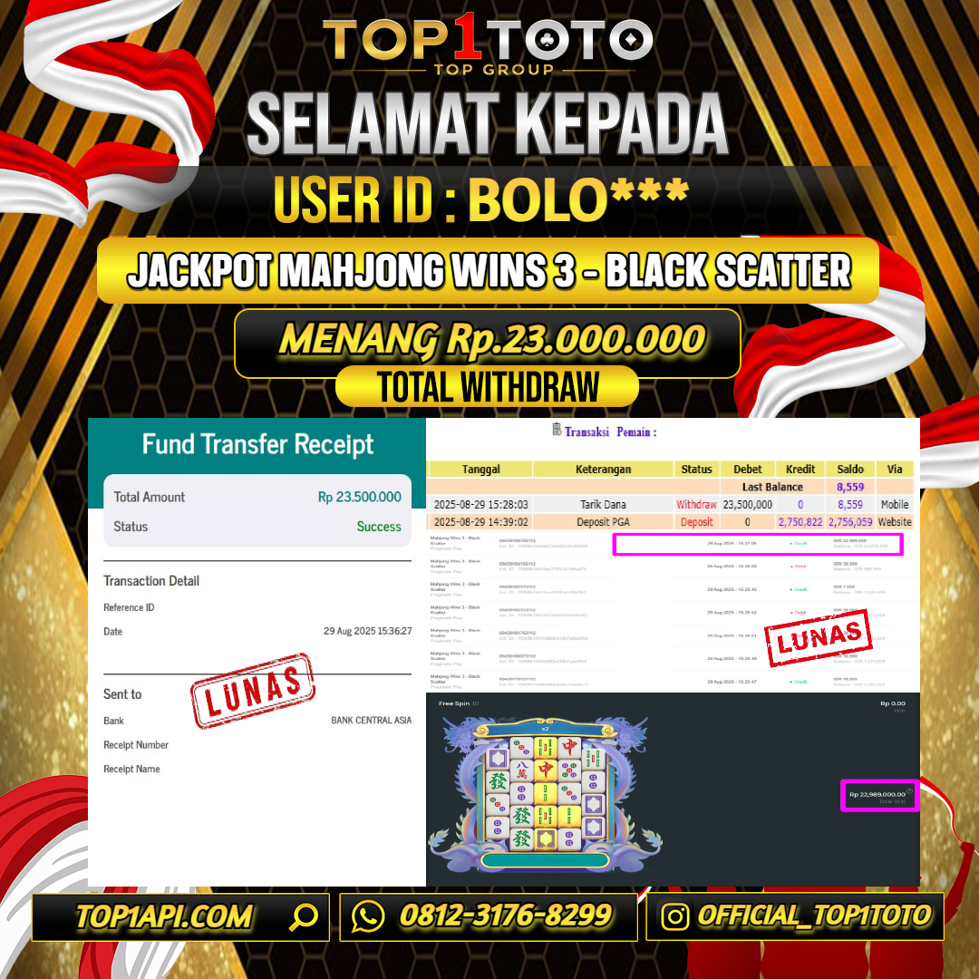 TOP1TOTO JACKPOT SLOT MAHJONG WINS 3 - BLACK SCATTER Rp.23.000.000 - LUNAS USER ID : BOLO***